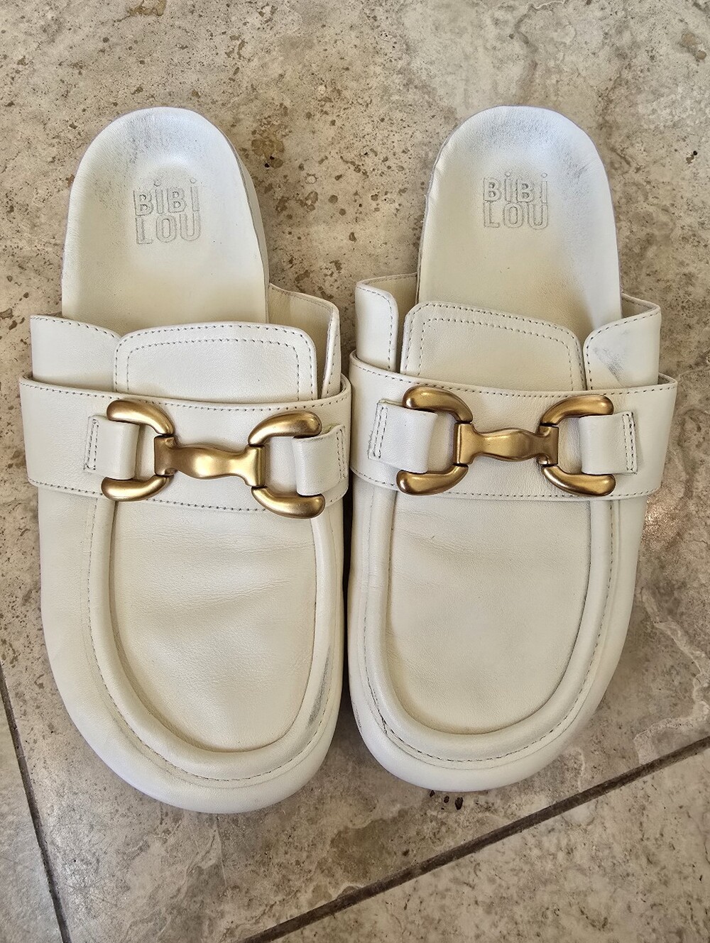 Bibi Lou White Leather Mules Size 38
